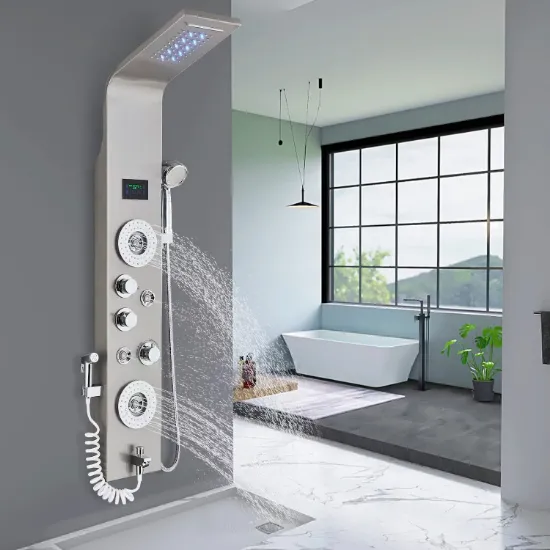 Picture of  Shower Panel Tower System , Stainless Steel Shower Tower with Multi-Functions, Waterfall Showerhead, Massage Shower Jets, Rain Shower System