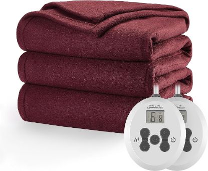 Picture of Sunbeam Royal Ultra Fleece Heated Electric Blanket King Size, 90" x 100", 12 Heat Settings, 12-Hour Selectable Auto Shut-Off, Fast Heating, Machine Washable, Warm and Cozy, Cabernet