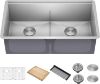 Picture of KRAUS KWU112-33 Kore Workstation 33-inch Undermount 16 Gauge Double Bowl Stainless Steel Kitchen Sink with Integrated Ledge and Accessories (Pack of 8)