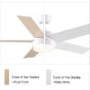 Picture of POCHFAN 44 inch White Ceiling Fan with Lights and Remote Control, Dimmable LED Ceiling Fans with Lights,3-Color, Quiet Reversible Motor, Wood Blades Modern Ceiling Fan for Bedroom, Living Room