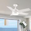 Picture of POCHFAN 44 inch White Ceiling Fan with Lights and Remote Control, Dimmable LED Ceiling Fans with Lights,3-Color, Quiet Reversible Motor, Wood Blades Modern Ceiling Fan for Bedroom, Living Room