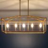 Picture of 5-Light Gold Modern Linear Chandeliers, 30” Large Metal Rectangle Light Fixture