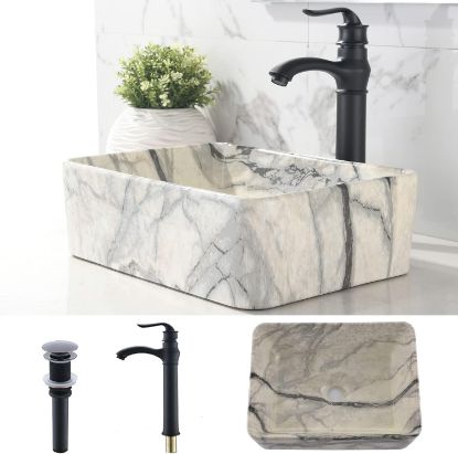 Picture of Black Bathroom Vessel Sink and Faucet Combo 16"x12"