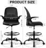 Picture of Primy Drafting Chair Tall Office Chair with Flip-up Armrests Executive Ergonomic Computer Standing Desk Chair with Lumbar Support and Adjustable Footrest Ring (Black)