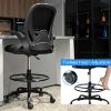 Picture of Primy Drafting Chair Tall Office Chair with Flip-up Armrests Executive Ergonomic Computer Standing Desk Chair with Lumbar Support and Adjustable Footrest Ring (Black)