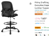 Picture of Primy Drafting Chair Tall Office Chair with Flip-up Armrests Executive Ergonomic Computer Standing Desk Chair with Lumbar Support and Adjustable Footrest Ring (Black)