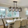 Picture of Poroulux Farmhouse Kitchen Island Lighting Black Chandeliers for Dining Room Wooden Island Lights,Industrial Rectangle Light Fixtures Ceiling Hanging (4 Lights)