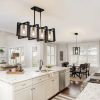 Picture of Poroulux Farmhouse Kitchen Island Lighting Black Chandeliers for Dining Room Wooden Island Lights,Industrial Rectangle Light Fixtures Ceiling Hanging (4 Lights)