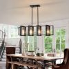 Picture of Poroulux Farmhouse Kitchen Island Lighting Black Chandeliers for Dining Room Wooden Island Lights,Industrial Rectangle Light Fixtures Ceiling Hanging (4 Lights)