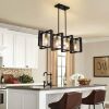 Picture of Poroulux Farmhouse Kitchen Island Lighting Black Chandeliers for Dining Room Wooden Island Lights,Industrial Rectangle Light Fixtures Ceiling Hanging (4 Lights)