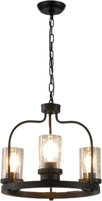 Picture of Anmire Industrial Pendant Lighting with Seeded Glass Lampshades, 3-Light