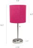 Picture of All The Rages  LimeLights Brushed Steel Stick Lamp with Charging Outlet and Fabric Shade PINK-2PK