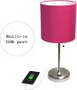 Picture of All The Rages  LimeLights Brushed Steel Stick Lamp with Charging Outlet and Fabric Shade PINK-2PK