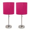 Picture of All The Rages  LimeLights Brushed Steel Stick Lamp with Charging Outlet and Fabric Shade PINK-2PK