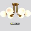 Picture of SHAWNKEY Modern Brushed Brass Gold 6-Light Ceiling Light with Globe White Glass Shade Semi Flush Mount Light Fixture for Dinning Room Foyer Hallway Sputnik Chandeliers