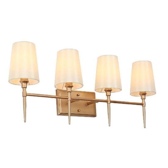 Picture of Barr Mid-Century Modern Gold 4-Light Fabric Shade Bathroom Vanity Light - L 29" x W 6.7" x H 12.2"