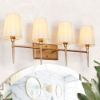 Picture of Barr Mid-Century Modern Gold 4-Light Fabric Shade Bathroom Vanity Light - L 29" x W 6.7" x H 12.2"