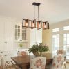 Picture of Dining Room Light Fixture Farmhouse Pendant Lights Kitchen Island Rustic Kitchen Light Fixtures 4 Lights Wood and Black Metal Rectangular Chandelier Ceiling Hanging