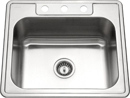 Picture of Houzer Stainless Steel Glowtone Series Kitchen Sink - 25" Topmount Drop In Multipurpose Sink, Single Bowl Basin, 3 Hole