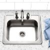 Picture of Houzer Stainless Steel Glowtone Series Kitchen Sink - 25" Topmount Drop In Multipurpose Sink, Single Bowl Basin, 3 Hole