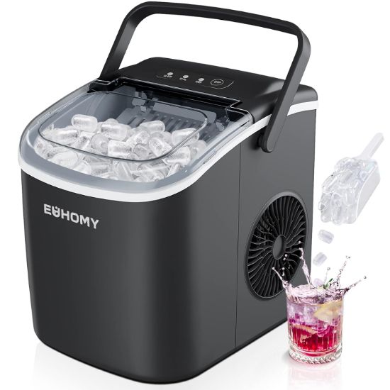 Picture of EUHOMY Countertop Ice Maker Machine with Handle, 26lbs in 24Hrs, 9 Ice Cubes Ready in 6 Mins, Auto-Cleaning