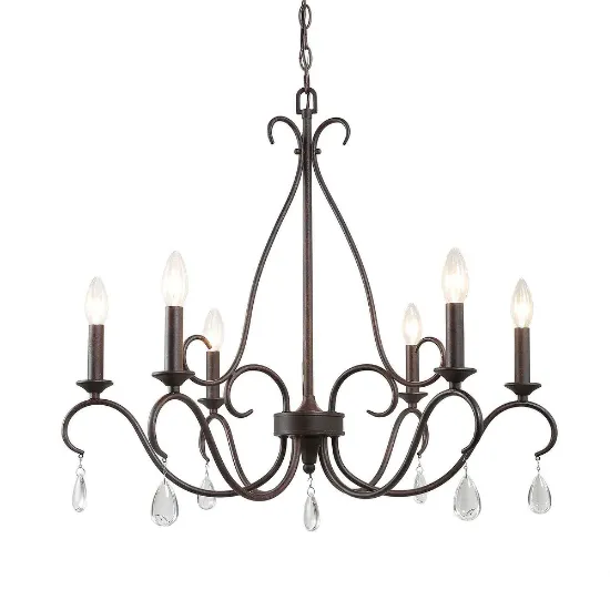 Picture of Farmhouse 6-Light Crystal Chandelier French Country Pendant Lighting for Dining Room - D28"xH25.5"