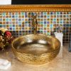 Picture of Gold Bathroom Vessel Sink Luxury Golden Round Bowl and Hand Carved Ceramic Countertop