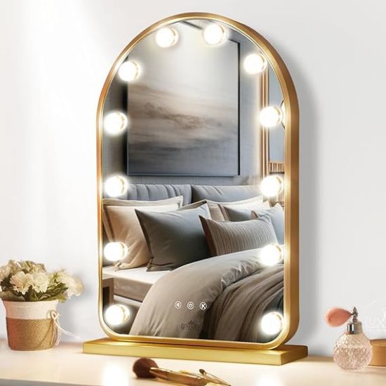 Picture of LUXFURNI Hollywood Mirror for Bedroom,Vanity Lighted up Mirror with 12 Dimmable Bulbs Smart Touch 