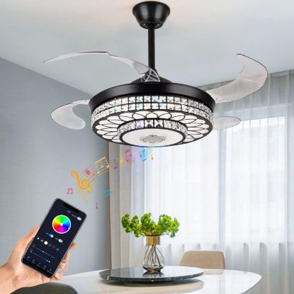 Picture of Yaretro 42" Retractable Ceiling Fan with Light Bluetooth Speaker Crystal Invisible Fan Blade Fan