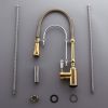 Picture of KunMai Single Handle  Dual-Mode Pull-Down Sprayer Kitchen Sink Faucet with Porcelain Handle in Gold&Chrome