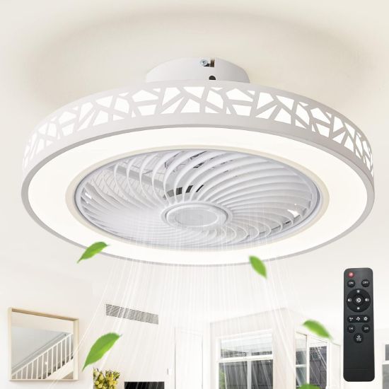 Picture of JUTIFAN Ceiling Fan with Lights Remote Control, 19" Modern Low Profile Ceiling Fan with 3 Color Changing, Enclosed Ceiling Fan Led Fan Lights with Timing for Bedroom, Living Room