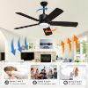 Picture of Indoor/Outdoor 52" Black Ceiling Fans,5-Blades with Remote, Adjustable Lights, 6 Speed Reversible DC Motor, For Patio Bedroom Porch